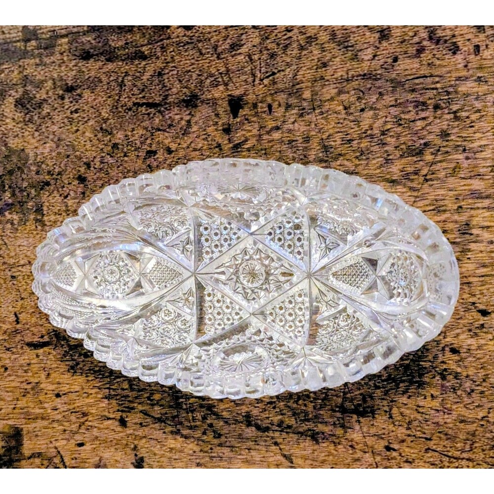 Antique Imperial Glass Nucut Oval Celery Dish, Pressed EAPG Relish Bowl 8"